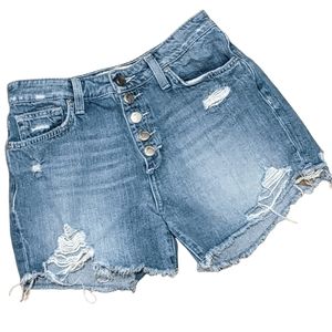 Joe's high rise denim jean cut off button front shorts distressed rawhem…